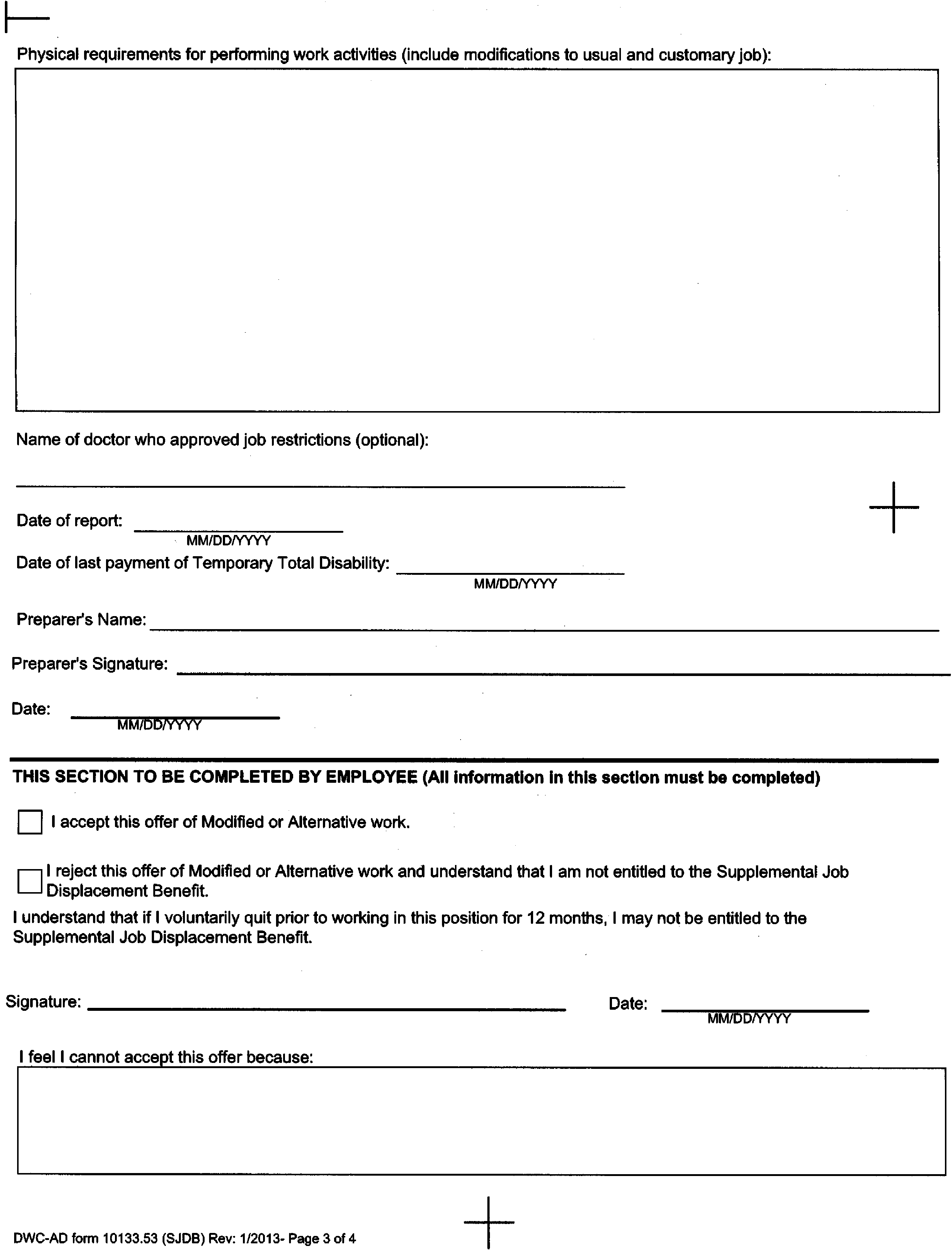 Image 3 within § 10133.53. Form [DWC-AD 10133.53 “Notice of Offer of Modified or Alternative Work for Injuries Occurring Between 1/1/04 - 12/31/12, Inclusive.”]